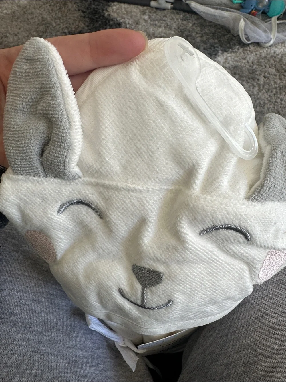 Cotton On White Bear Hooded Snuggle Towel with Pink Cheeks and Gray Embroidery